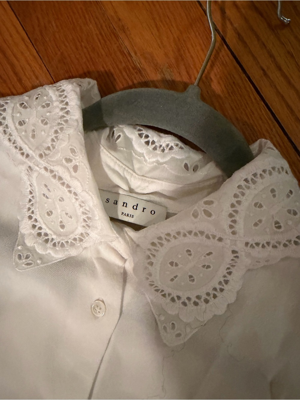 Sandro womens White Eyelet-Collar Shirt